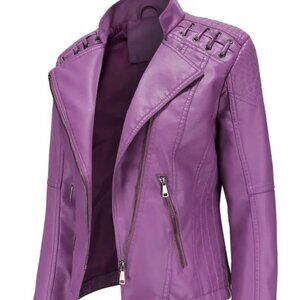 Gorgeous Violet Purple Faux Leather Pleather Moto Jacket